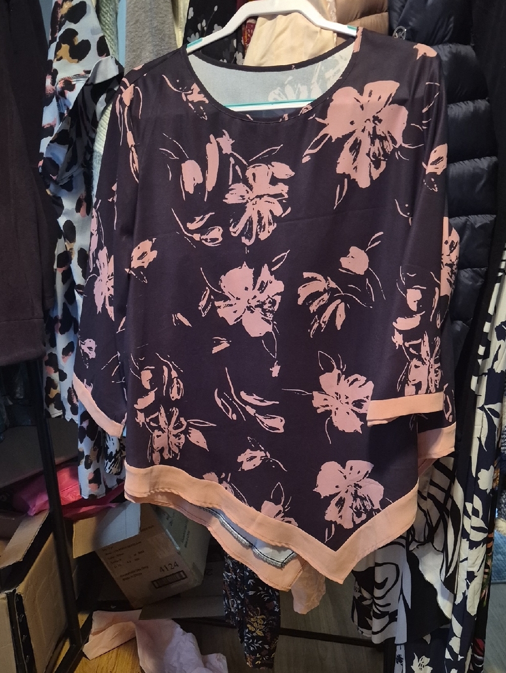 SHEIN Navy Tunic with Blush Floral Print